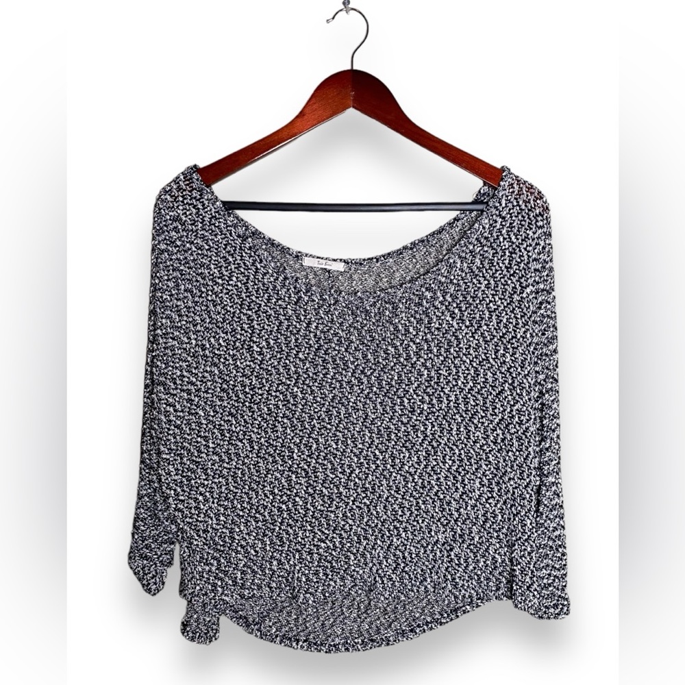 Women's Tres Bien Pullover Open Knit Sweater, Black and White textured, Size M